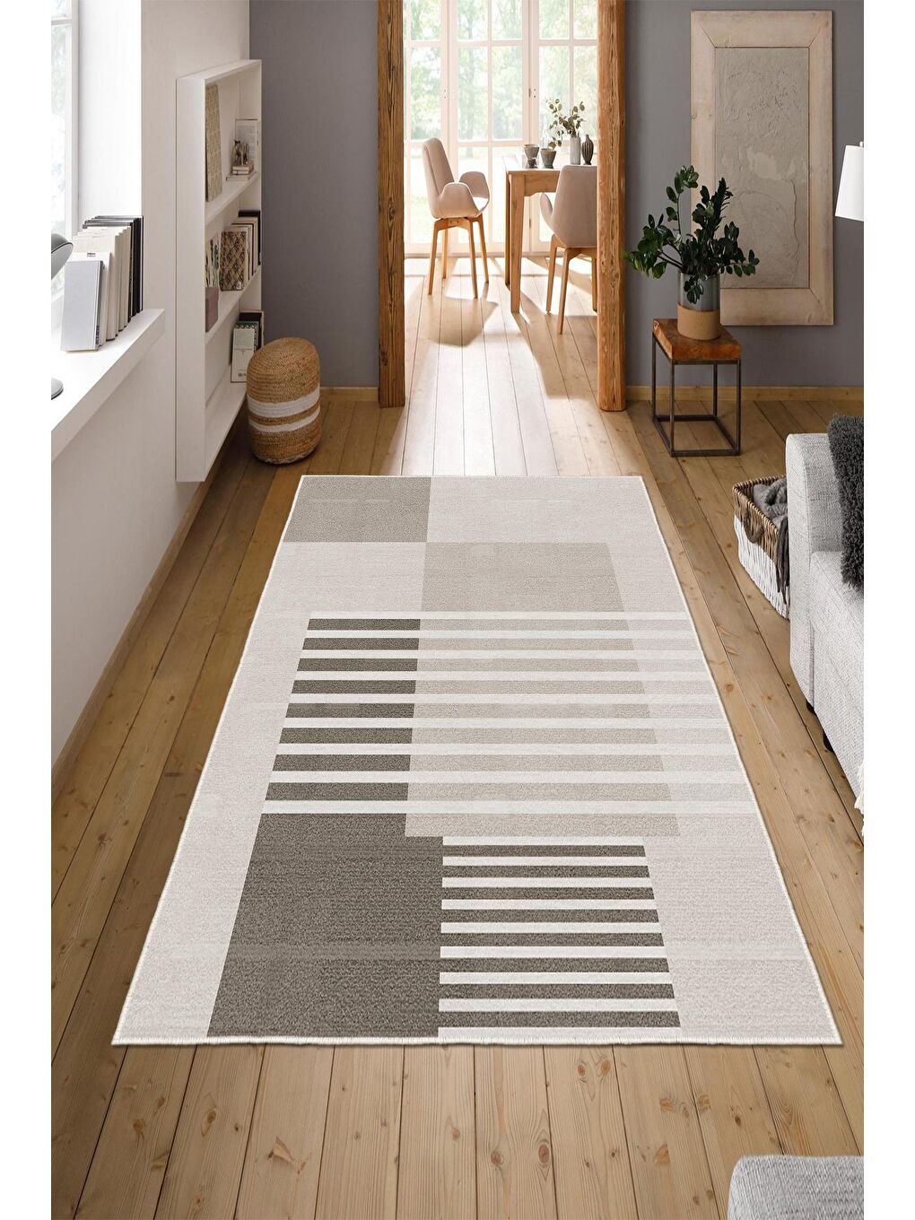 Kahverengi Özel Tasarım, Kaymaz Taban, İnce, Yıkanabilir, Modern Halı WOOKECE1483 80x150-1