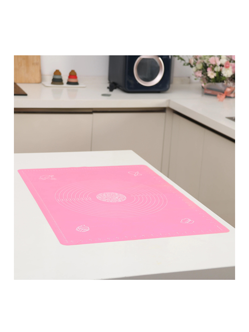 Kitchen Design Lab Isıya Dayanıklı Hamur Pişirme Altlığı ve Ölçülü Hamur Açma Matı 45 Cm X 65 Cm Pembe - 6