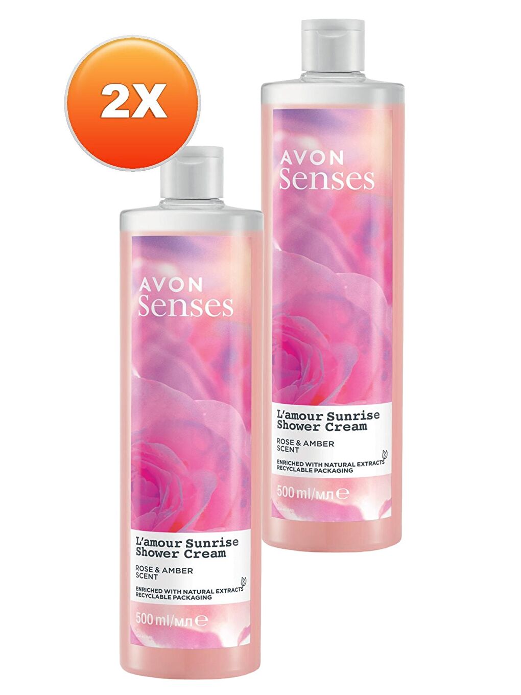 AVON Senses L'amour Sunrise Gül ve Amber Kokulu Krem Duş Jeli 500 Ml. İkili Set - 1