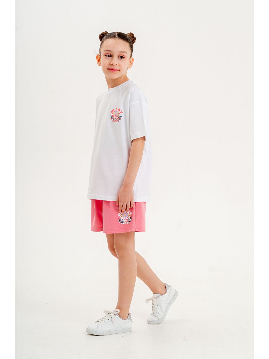 Mışıl Kids Pembe Plant Seeds Of Love Nap Kindness Baskılı Kız Çocuk T-shirt Şort Alt-Üst Takımı - 2