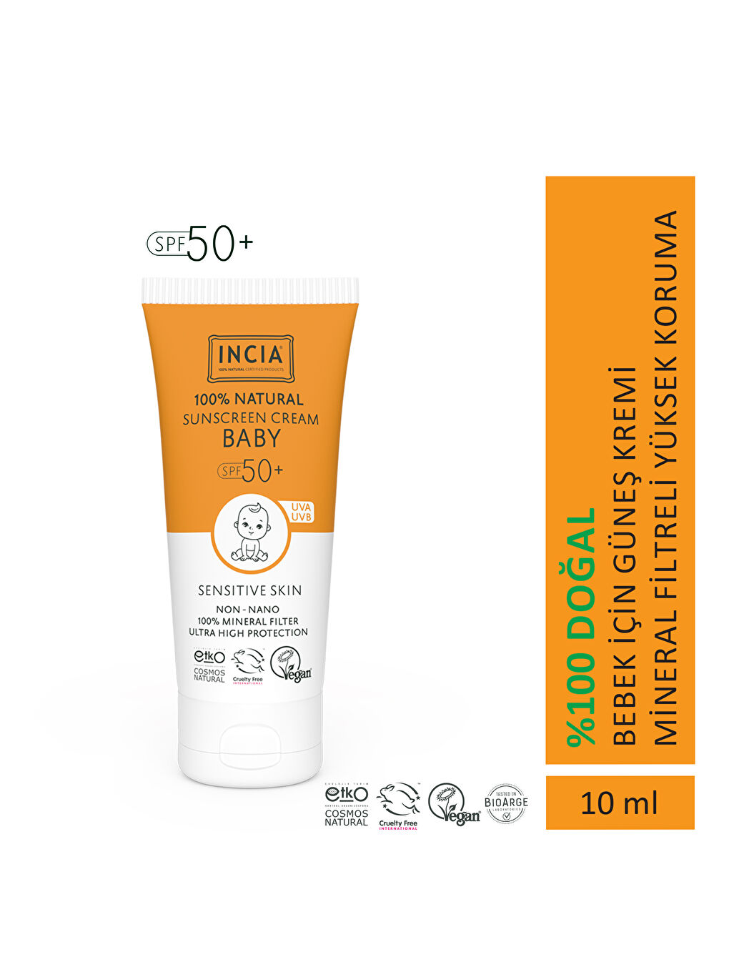 %100 Doğal Bebek Güneş Kremi Aynısefa Yağı Nemlendirici Mineral Filtreli UVA UVB SPF50+ 10 ml