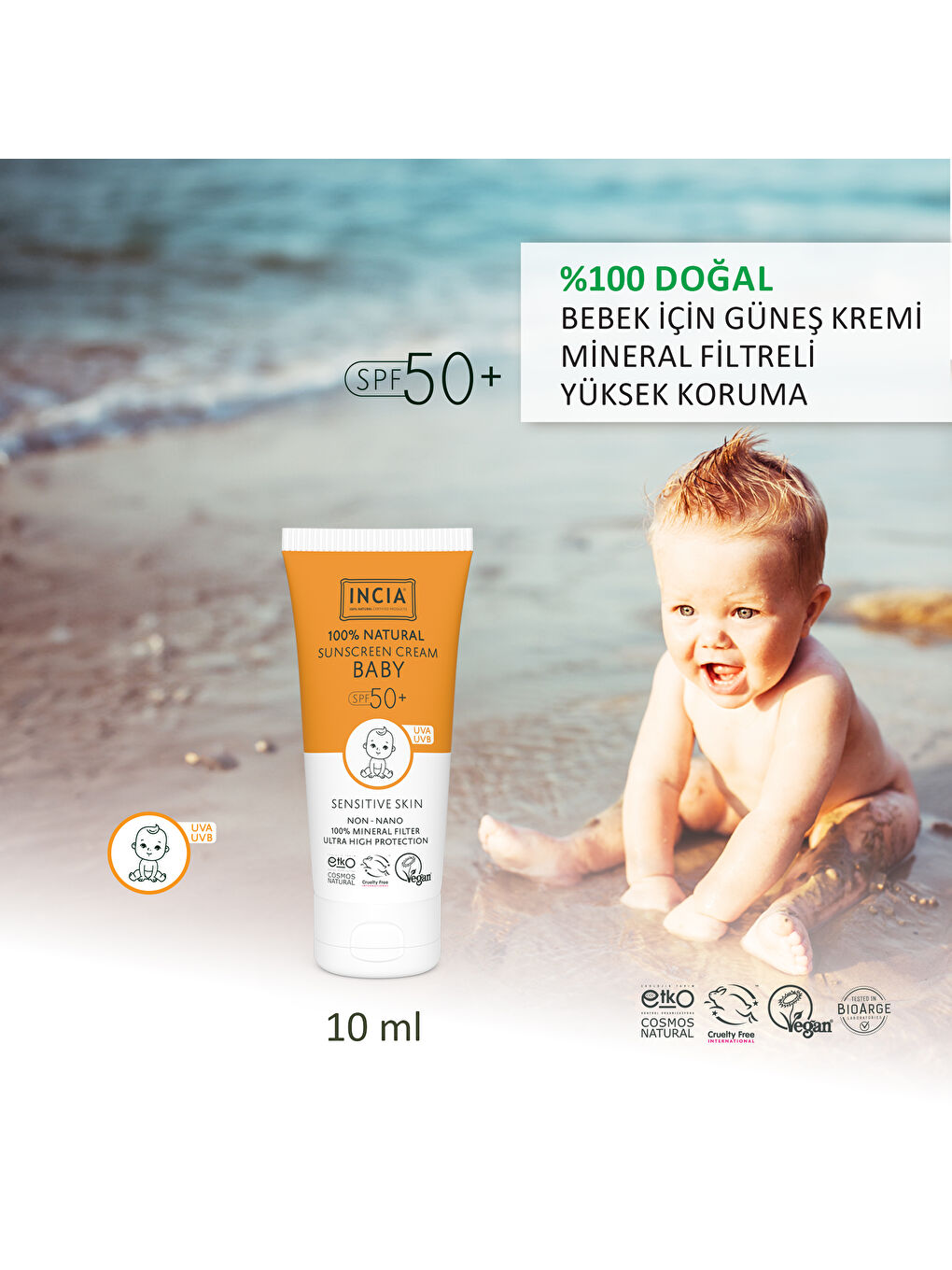 %100 Doğal Bebek Güneş Kremi Aynısefa Yağı Nemlendirici Mineral Filtreli UVA UVB SPF50+ 10 ml-1