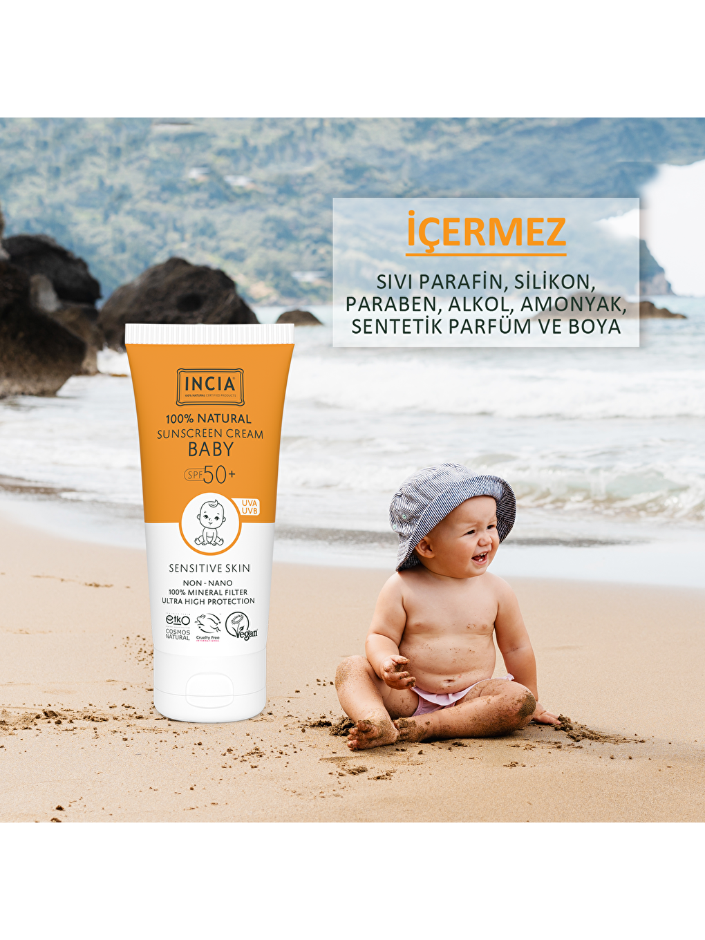 %100 Doğal Bebek Güneş Kremi Aynısefa Yağı Nemlendirici Mineral Filtreli UVA UVB SPF50+ 10 ml-2