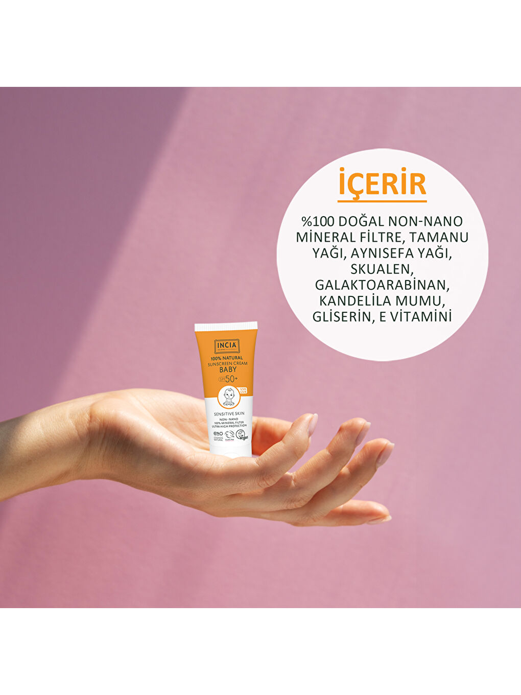 %100 Doğal Bebek Güneş Kremi Aynısefa Yağı Nemlendirici Mineral Filtreli UVA UVB SPF50+ 10 ml-3