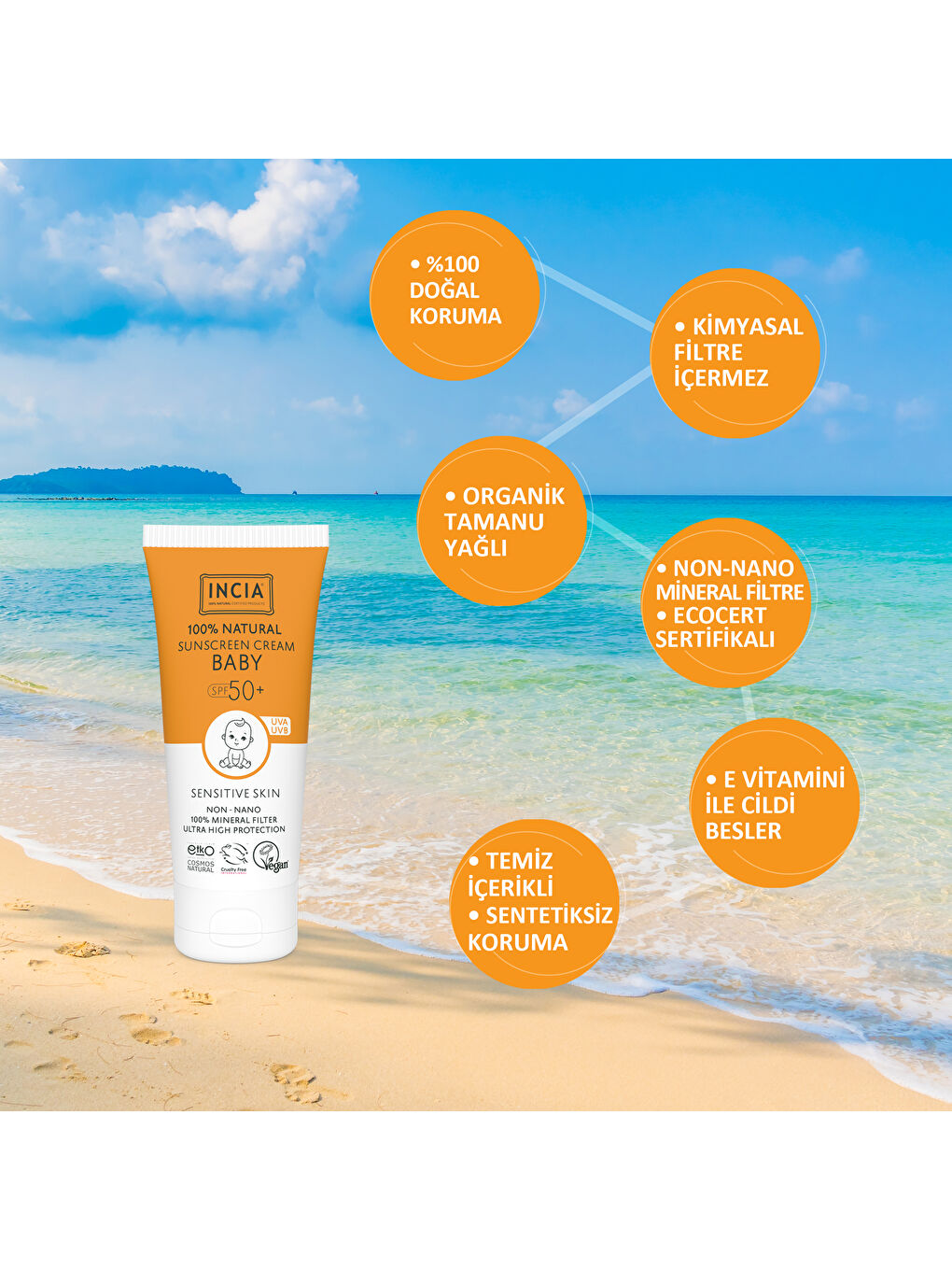 %100 Doğal Bebek Güneş Kremi Aynısefa Yağı Nemlendirici Mineral Filtreli UVA UVB SPF50+ 10 ml-4