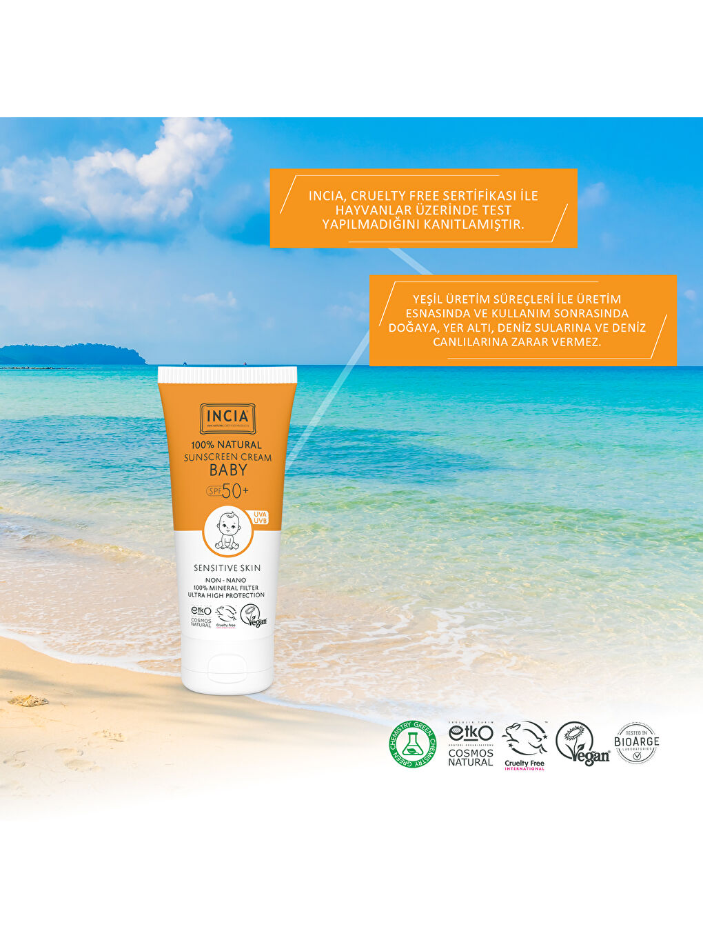 %100 Doğal Bebek Güneş Kremi Aynısefa Yağı Nemlendirici Mineral Filtreli UVA UVB SPF50+ 10 ml-6
