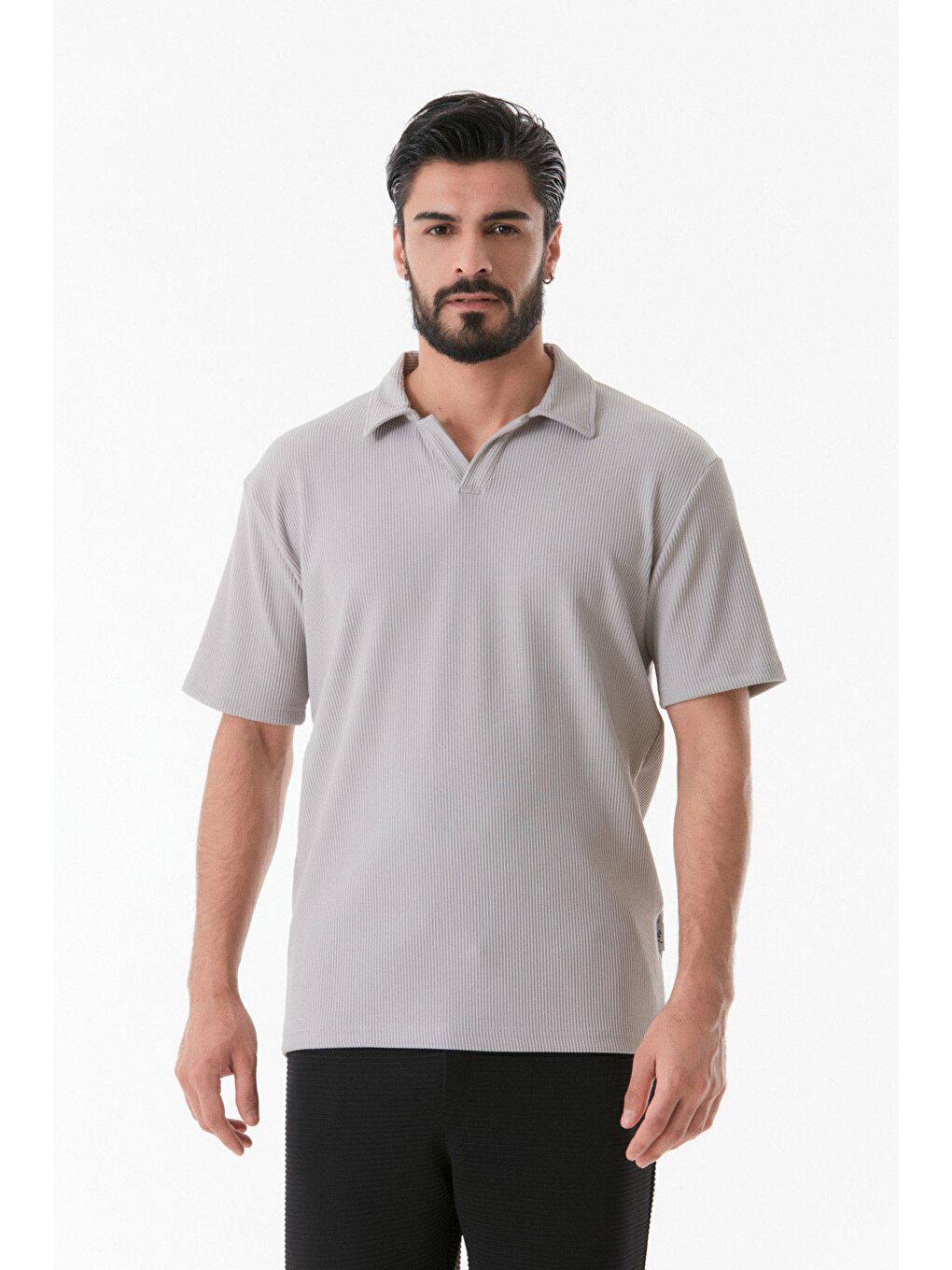 Gri Fitilli Polo Yaka Tişört