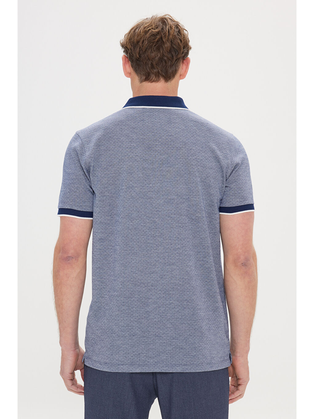 Erkek Lacivert Slim Fit Dar Kesim Polo Yaka Jakarlı Tişört-4