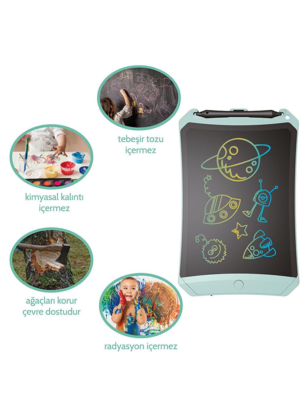 Wicue 8,5 LCD Dijital Mıknatıslı Renkli Çizim Tablet - Su Yeşili-1