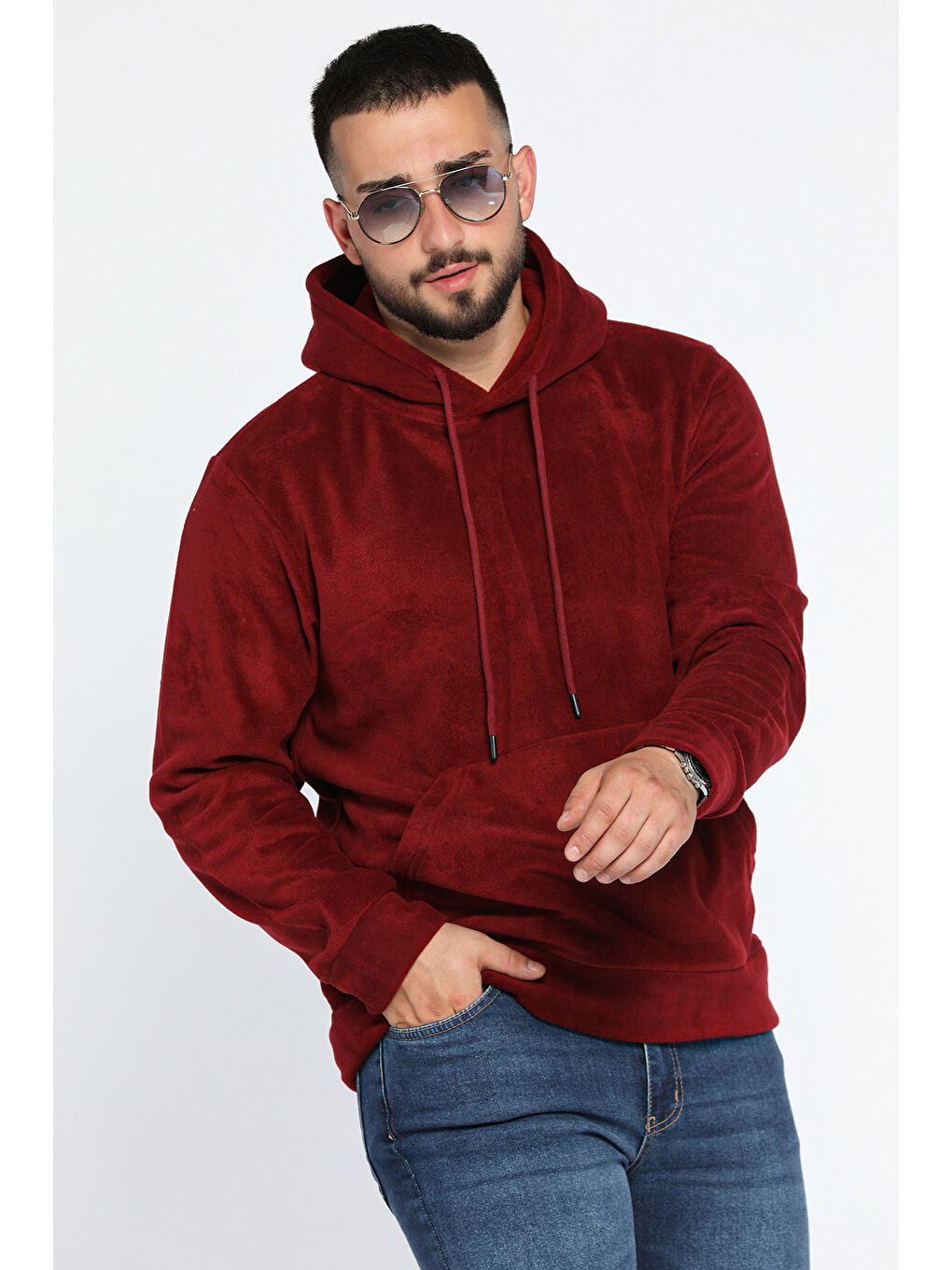 Mishar İtalia Bordo Kapüşonlu Kanguru Cepli Erkek Polar Sweatshirt - 1