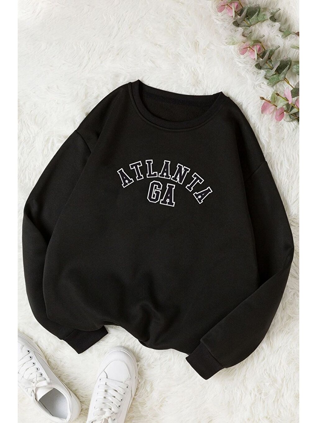 uyguntarz Siyah Unisex Atlanta Bisiklet Yaka Sweatshirt