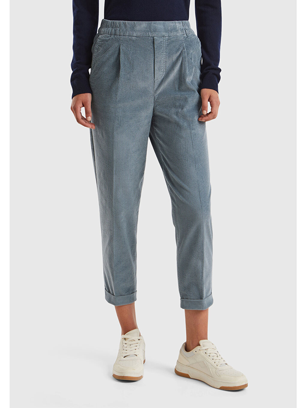 Kadın Gri Beli Lastikli Kadife Pantolon