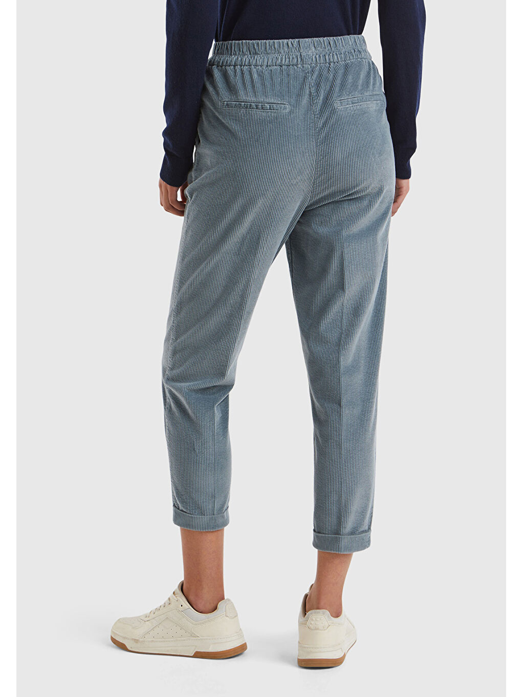 Kadın Gri Beli Lastikli Kadife Pantolon-2