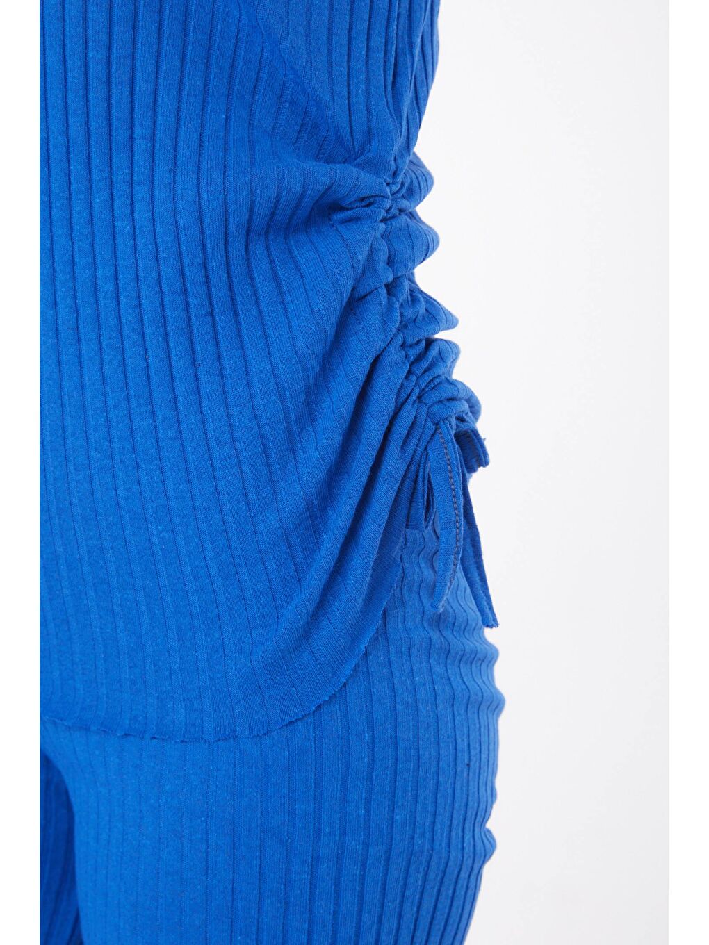 Bisiklet Yaka Kadın Mavi Yanları Bağcıklı İkili Takım - 25839-3