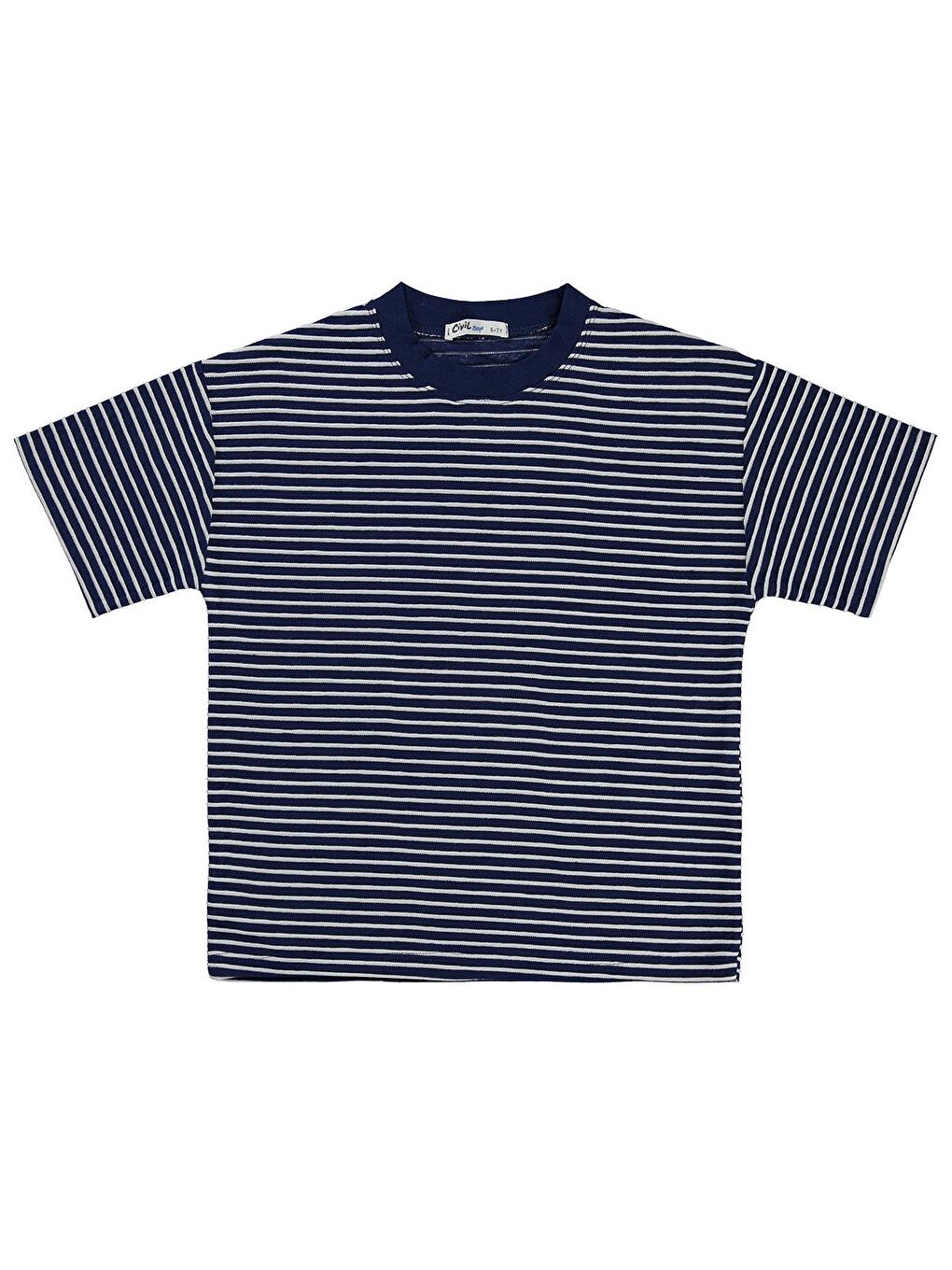 Boys Kabartma Çizgili 6-9 Yaş Tişört - Lacivert