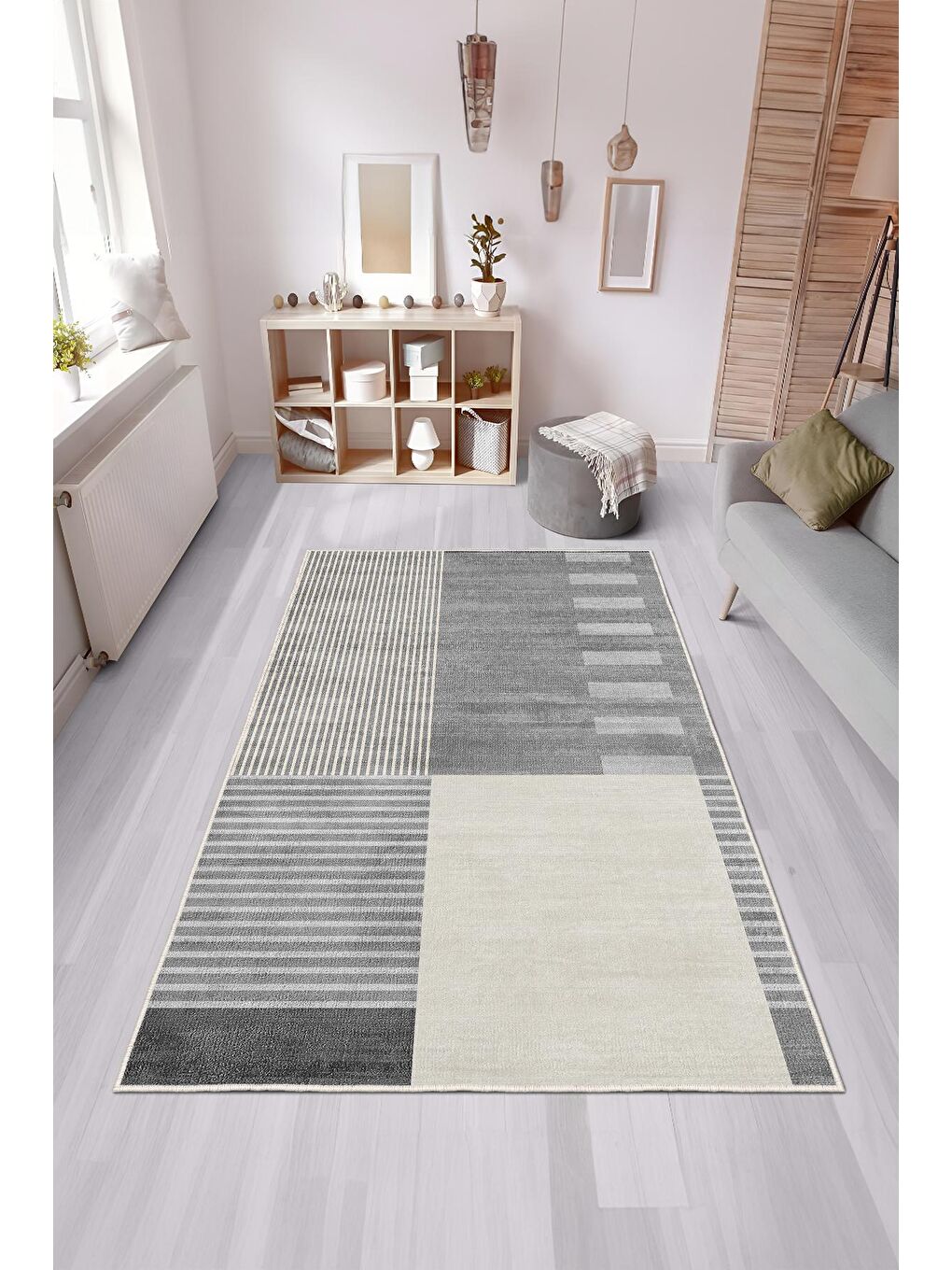 Gri Özel Tasarım, Kaymaz Taban, İnce, Yıkanabilir, Modern Halı WOOKECE1478 180x280