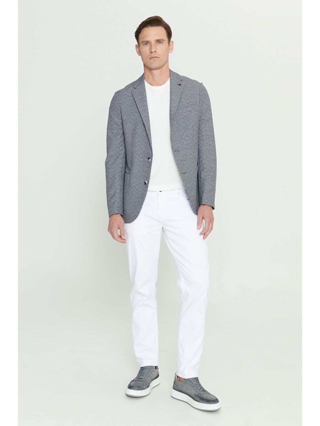 Erkek Siyah-Beyaz Slim Fit Dar Kesim Mono Yaka Desenli Blazer Ceket-1