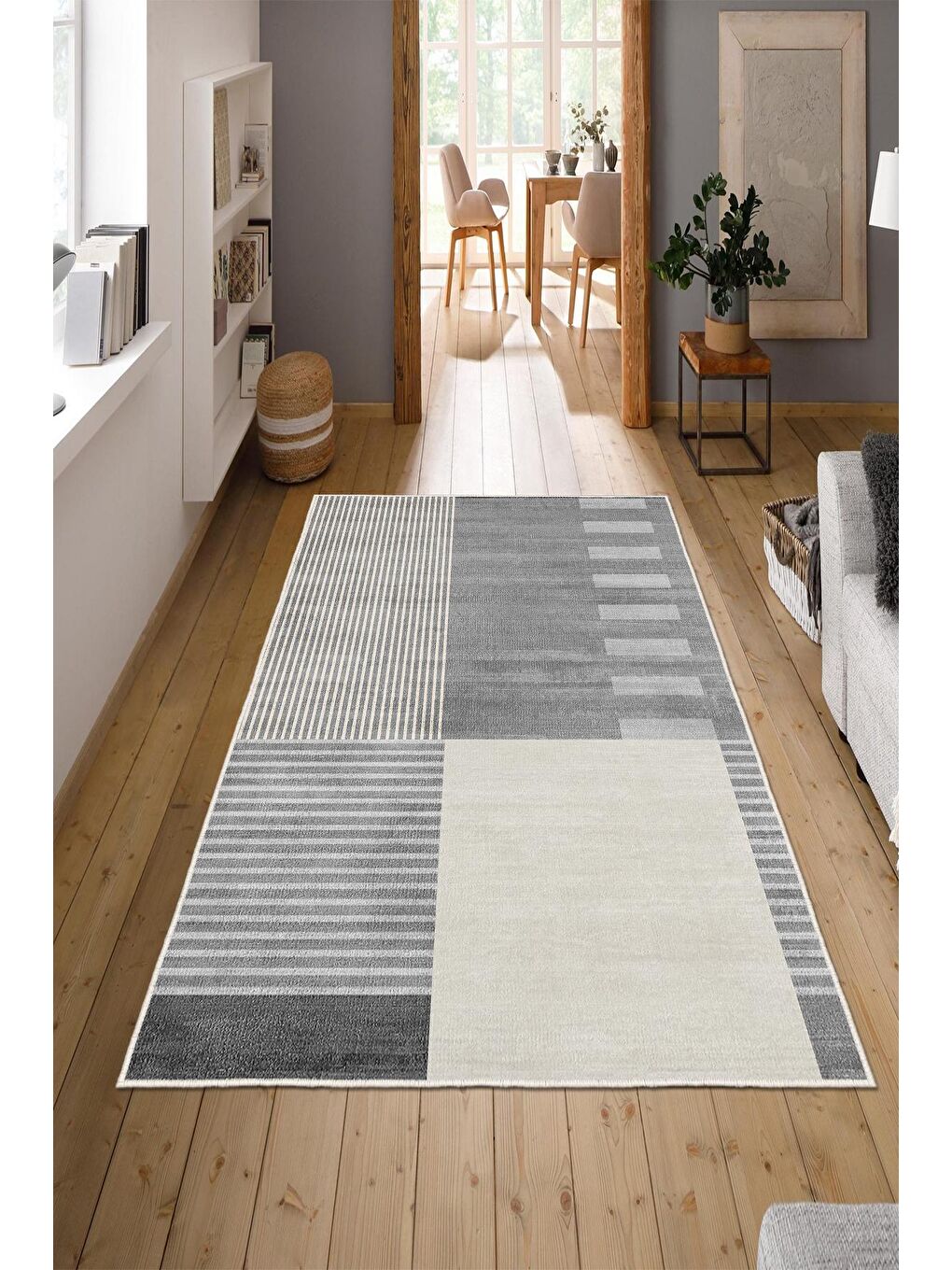 Gri Özel Tasarım, Kaymaz Taban, İnce, Yıkanabilir, Modern Halı WOOKECE1478 180x280-1