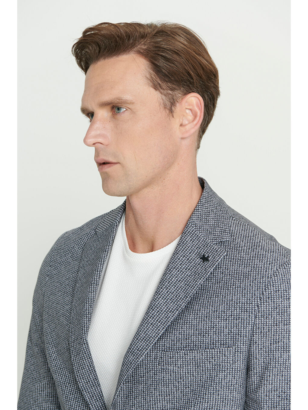 Erkek Siyah-Beyaz Slim Fit Dar Kesim Mono Yaka Desenli Blazer Ceket-4