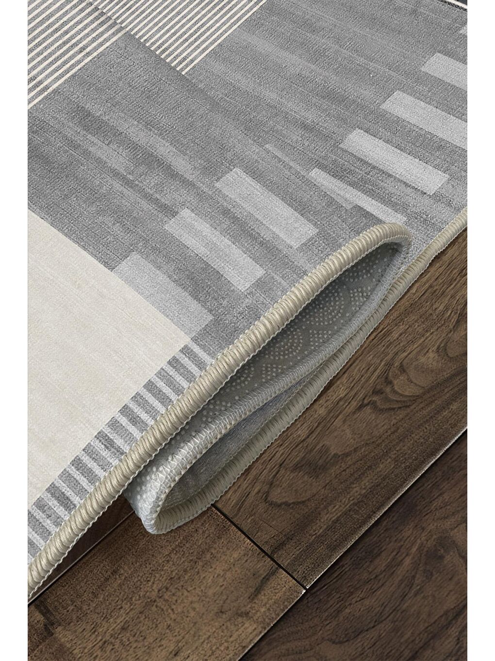 Gri Özel Tasarım, Kaymaz Taban, İnce, Yıkanabilir, Modern Halı WOOKECE1478 180x280-4