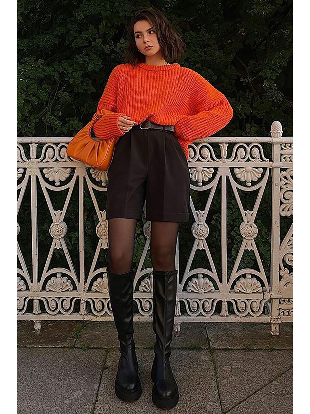 Turuncu Bisiklet Yaka Basic Kazak Mg1264-5