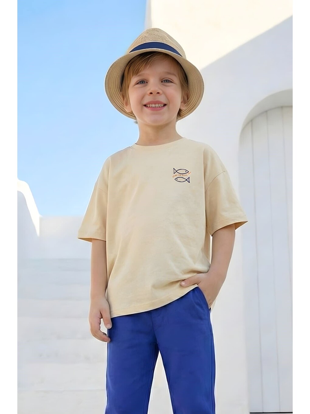 Ekru Erkek Çocuk Tshirt - Krem-1