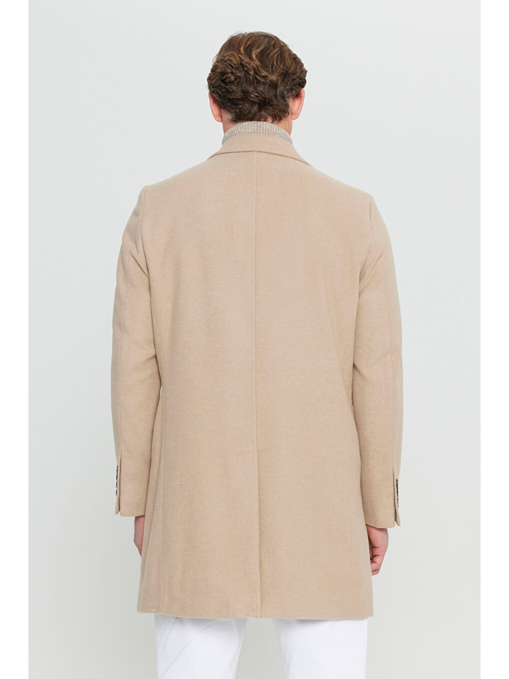 Erkek Bej Sıcak Tutan Standart Fit Normal Kesim Mono Yaka Kapak Cepli Palto-4