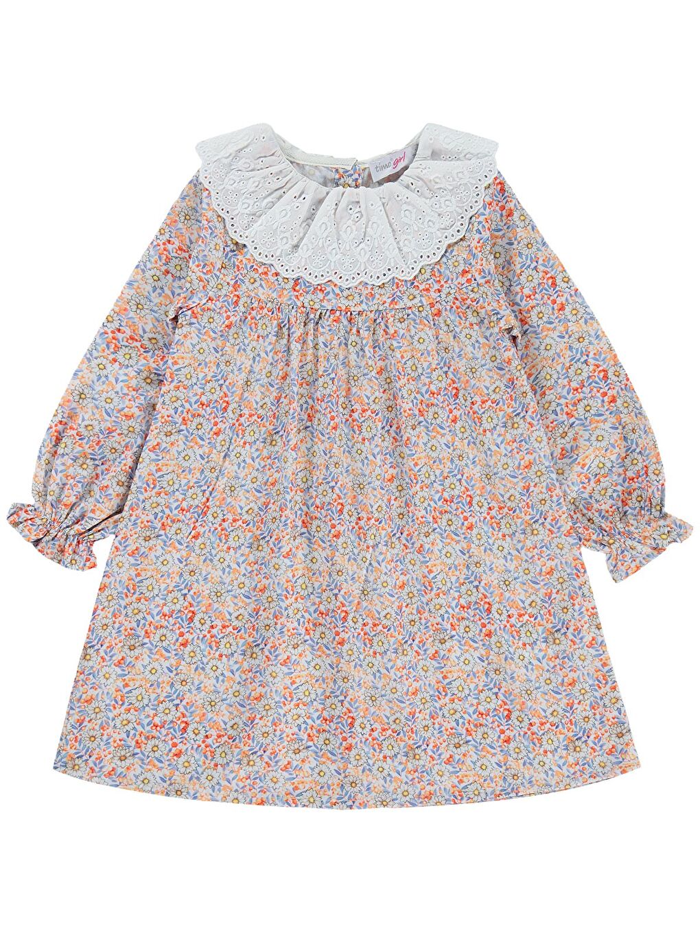 Yakası Fırfırlı Elbise 2-5 Yaş - Turuncu