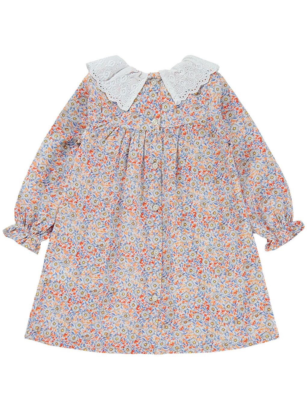 Yakası Fırfırlı Elbise 2-5 Yaş - Turuncu-1