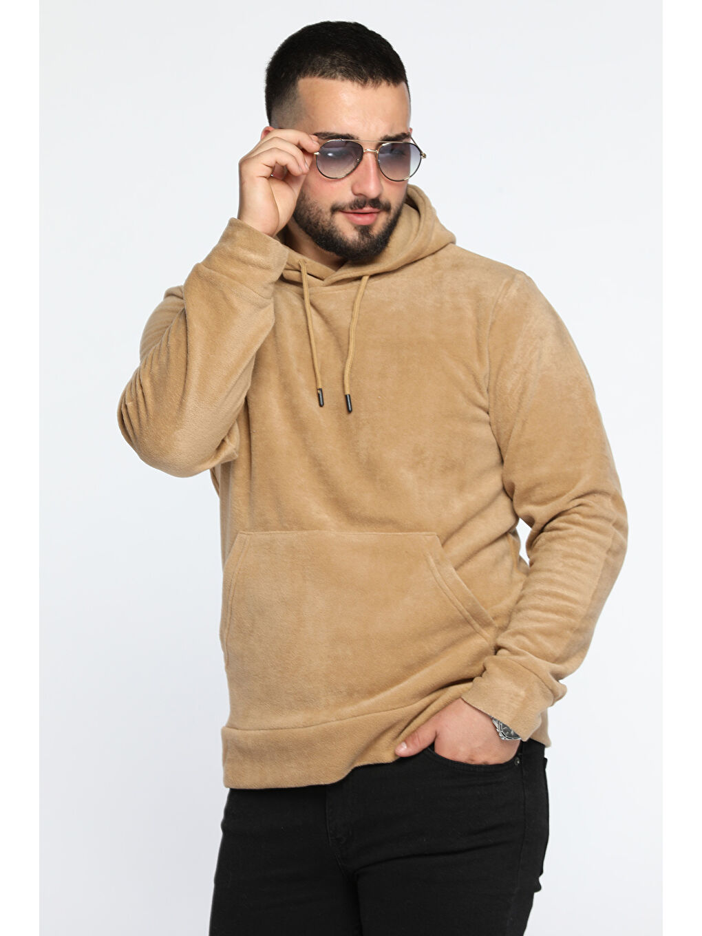 Mishar İtalia Bej Kapüşonlu Kanguru Cepli Erkek Polar Sweatshirt - 1