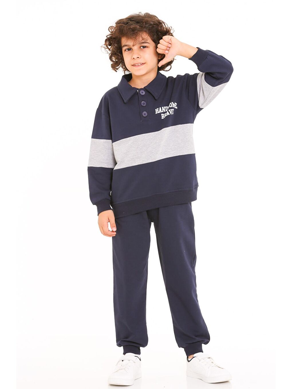 Erkek Çocuk Lacivert Handsome Brave Baskı 5-9 Yaş Takım - 23296-2