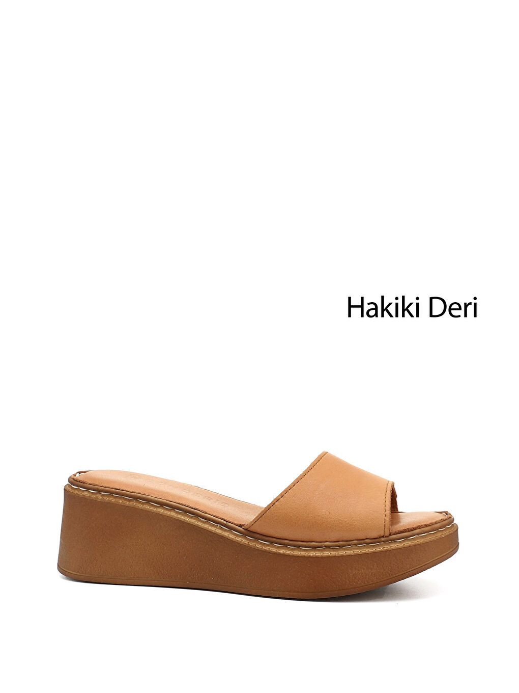 Kahverengi Kadın Dolgu Taban Hakiki Deri Terlik
