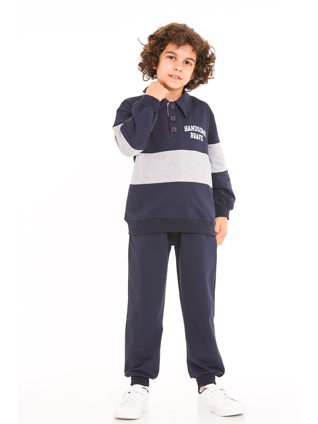 Erkek Çocuk Lacivert Handsome Brave Baskı 5-9 Yaş Takım - 23296-2-1