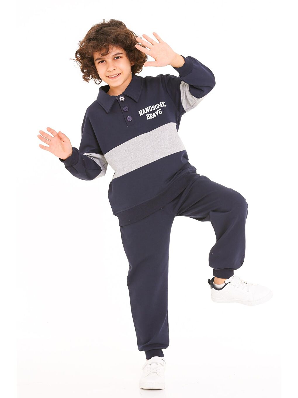 Erkek Çocuk Lacivert Handsome Brave Baskı 5-9 Yaş Takım - 23296-2-2