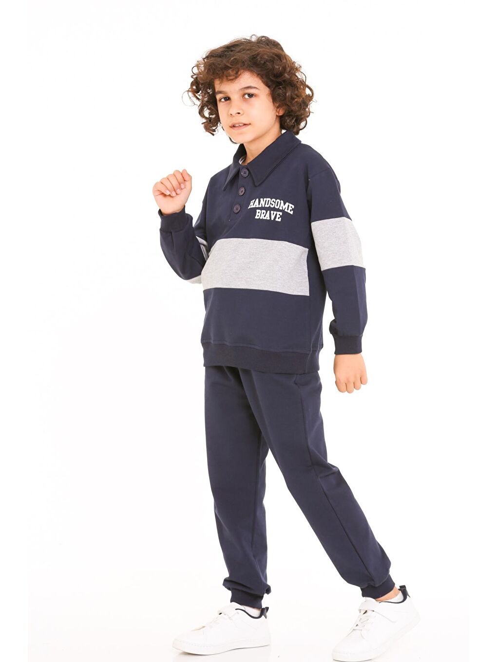 Erkek Çocuk Lacivert Handsome Brave Baskı 5-9 Yaş Takım - 23296-2-3