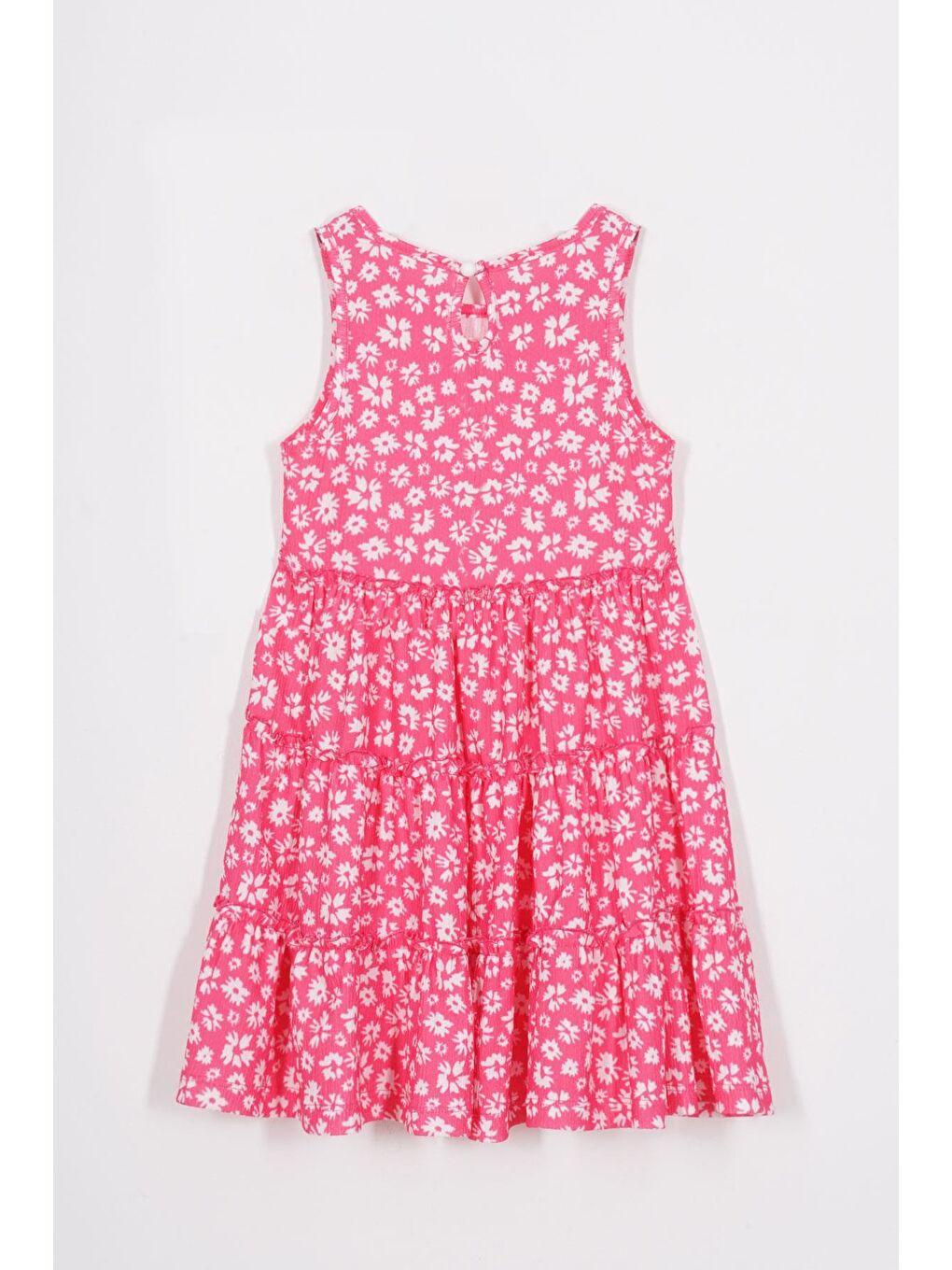 Bisiklet Yaka Çiçek Desenli Şapka Aksesuarlı Fuşya Renk Kız Çocuk Elbise-1