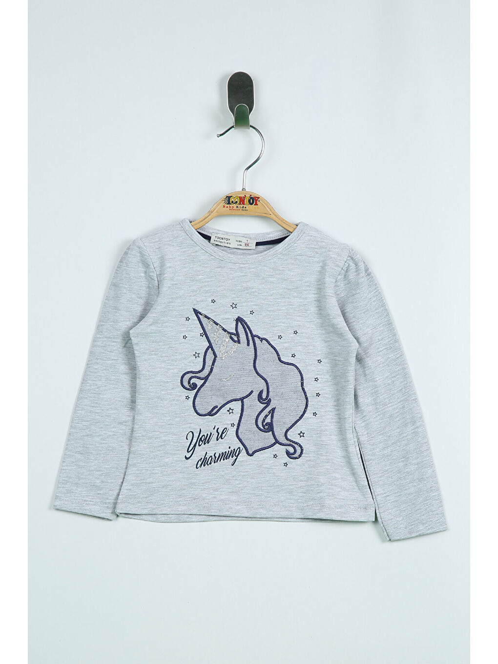 Toontoykids Gri Melanj Kız Çocuk  Unicorn Nakışlı Sweatshırt