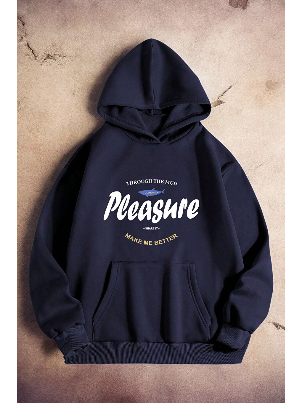 uyguntarz Lacivert Pleasure Baskılı Oversize Sweatshirt