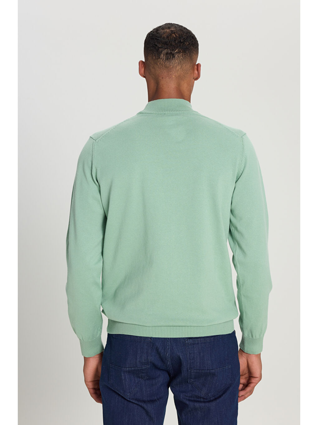 Erkek Su Yeşili Pamuklu Standart Fit Normal Kesim Yarım Balıkçı Yaka Triko Kazak-3