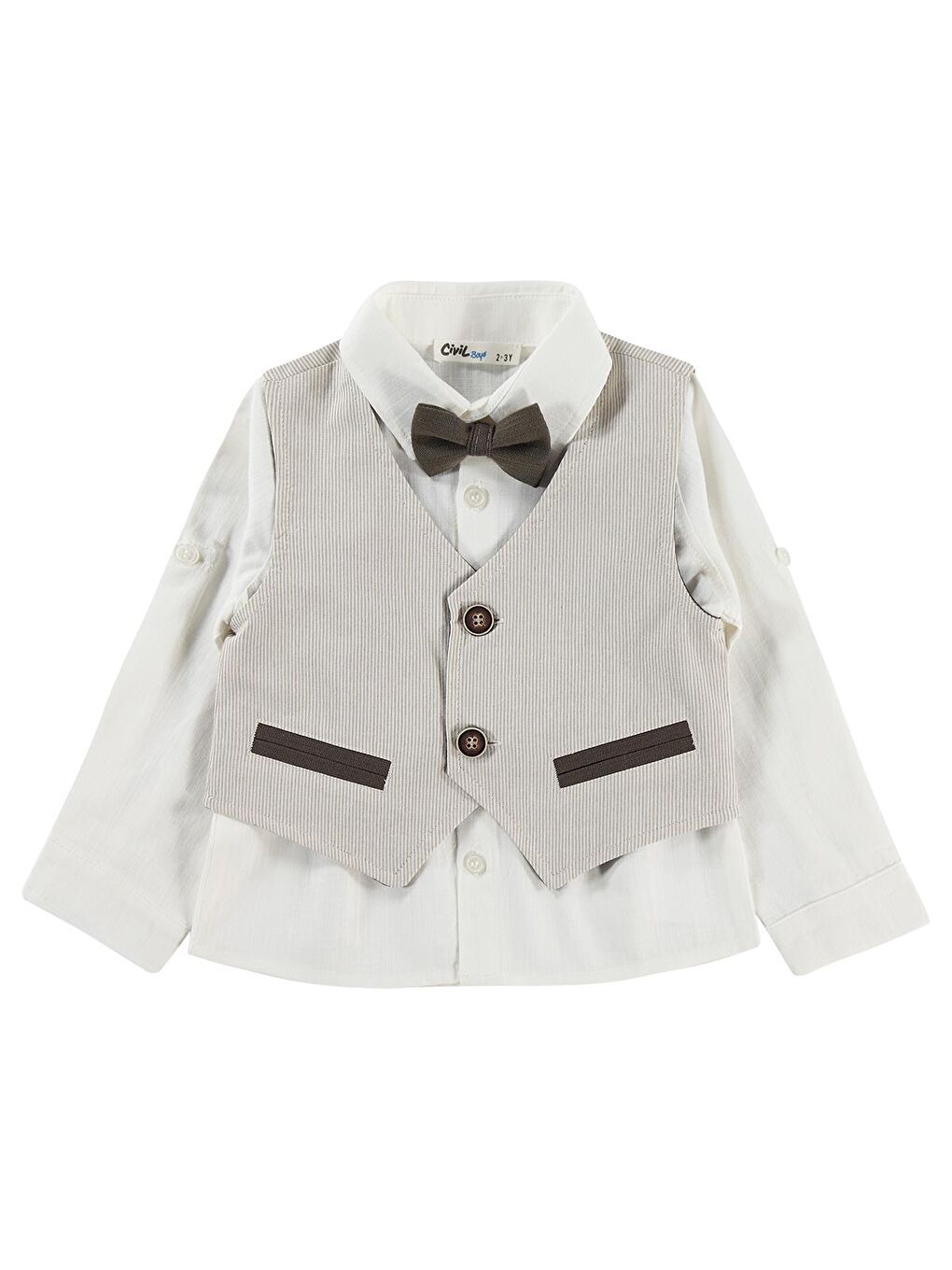 Boys Erkek Çocuk Papyonlu Yelekli 2-5 Yaş Gömlek - Bej