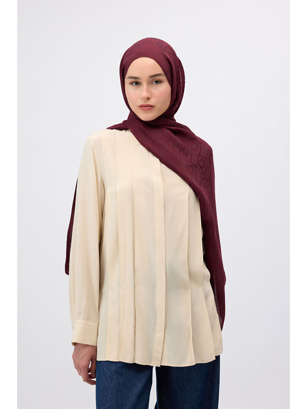 İpek Jakar Monogram Şal Bordo-3