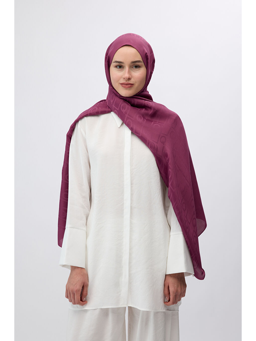 Bordo İpek Jakar Monogram Şal Vişne Çürüğü-1