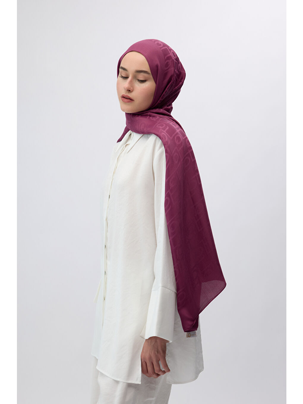 Bordo İpek Jakar Monogram Şal Vişne Çürüğü-4