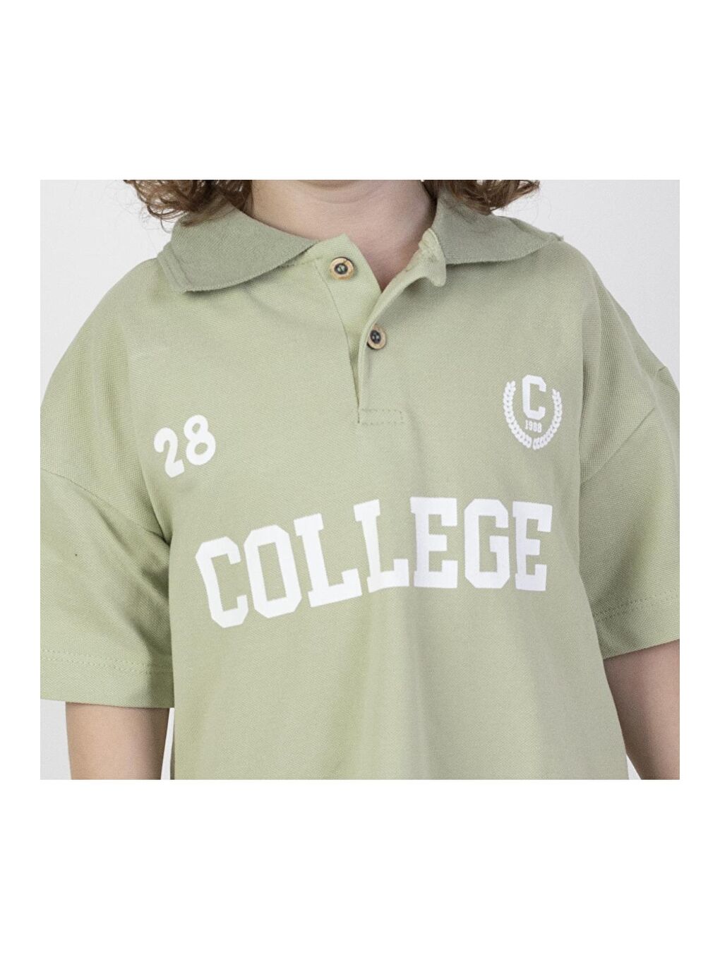 Yeşil Erkek BebekCollege Baskılı Şortlu Kısa Kollu Polo Yaka Lekos KumaşBasic Takım 2-5 Yaş-2