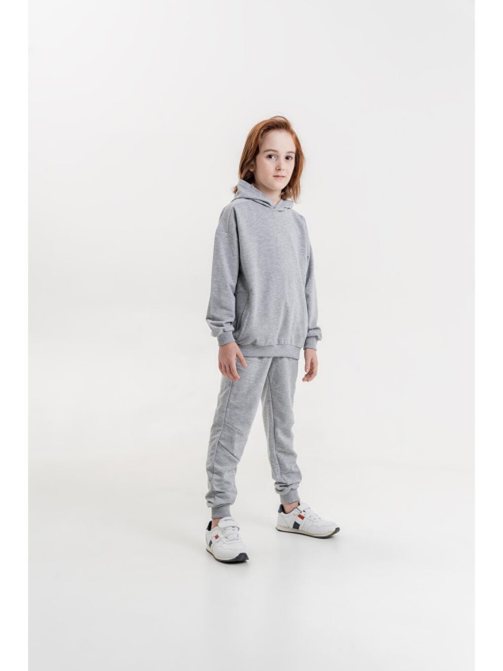 Mışıl Kids Gri Basic Kapüşonlu Sweatshirt Eşofman Takımı - 1