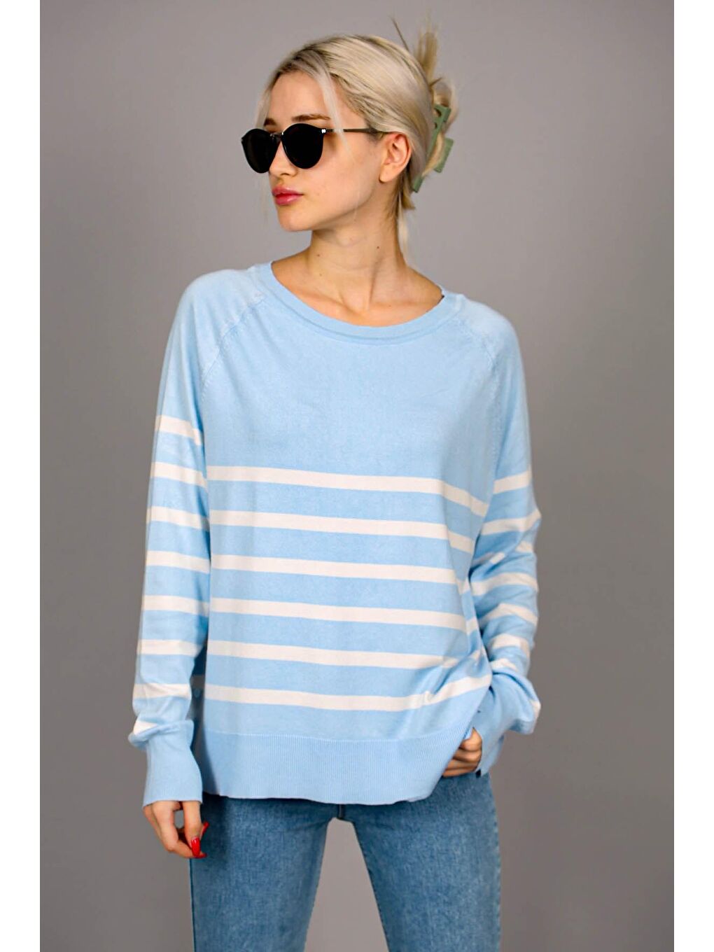 Mavi Bisiklet Yaka Çizgili Triko Kadın Kazak