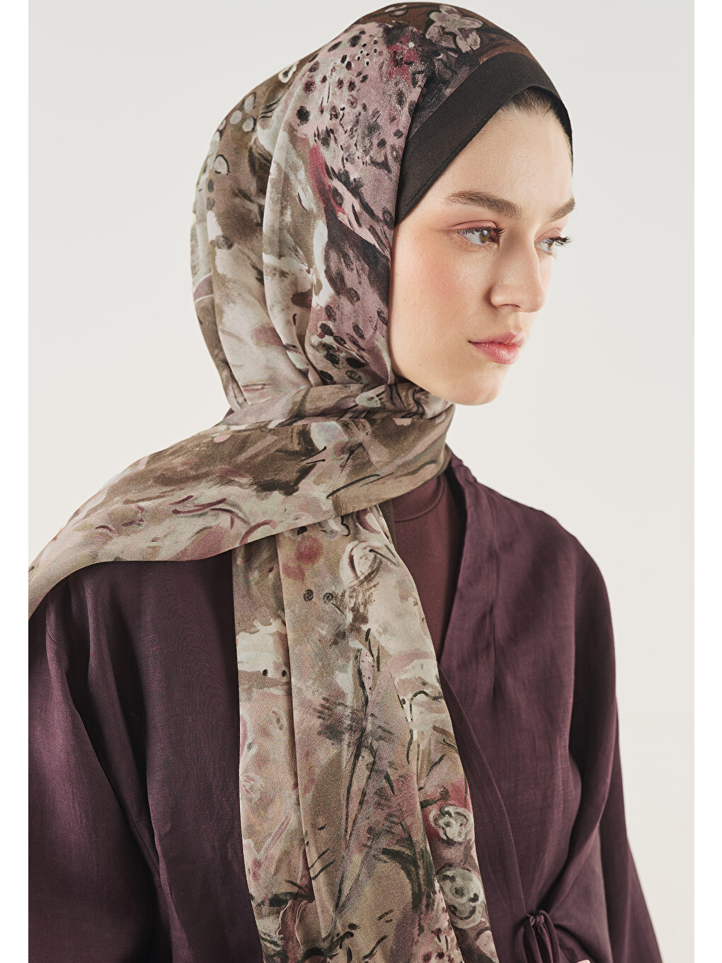 Kahverengi Soft Dream Desen Soft Viskon Şal Çikolata Kahve-1