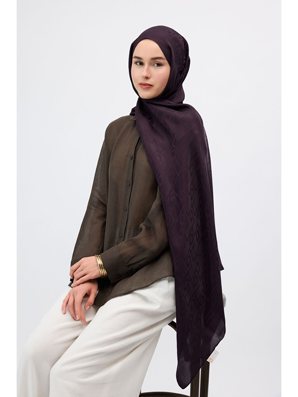 İpek Jakar Monogram Şal Mürdüm-1