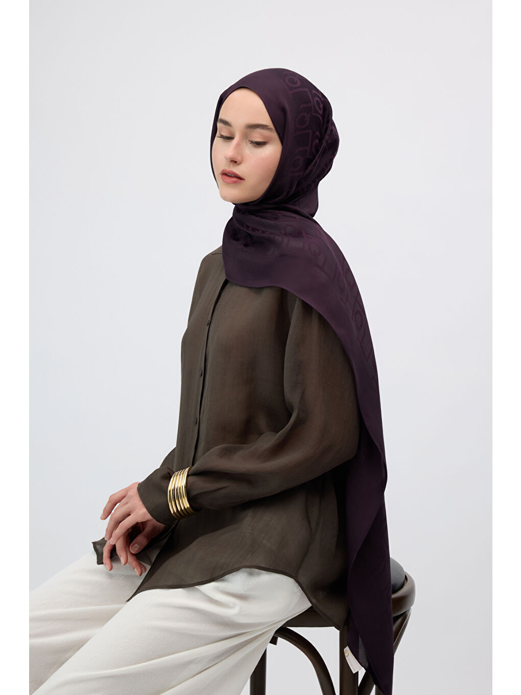 İpek Jakar Monogram Şal Mürdüm-3