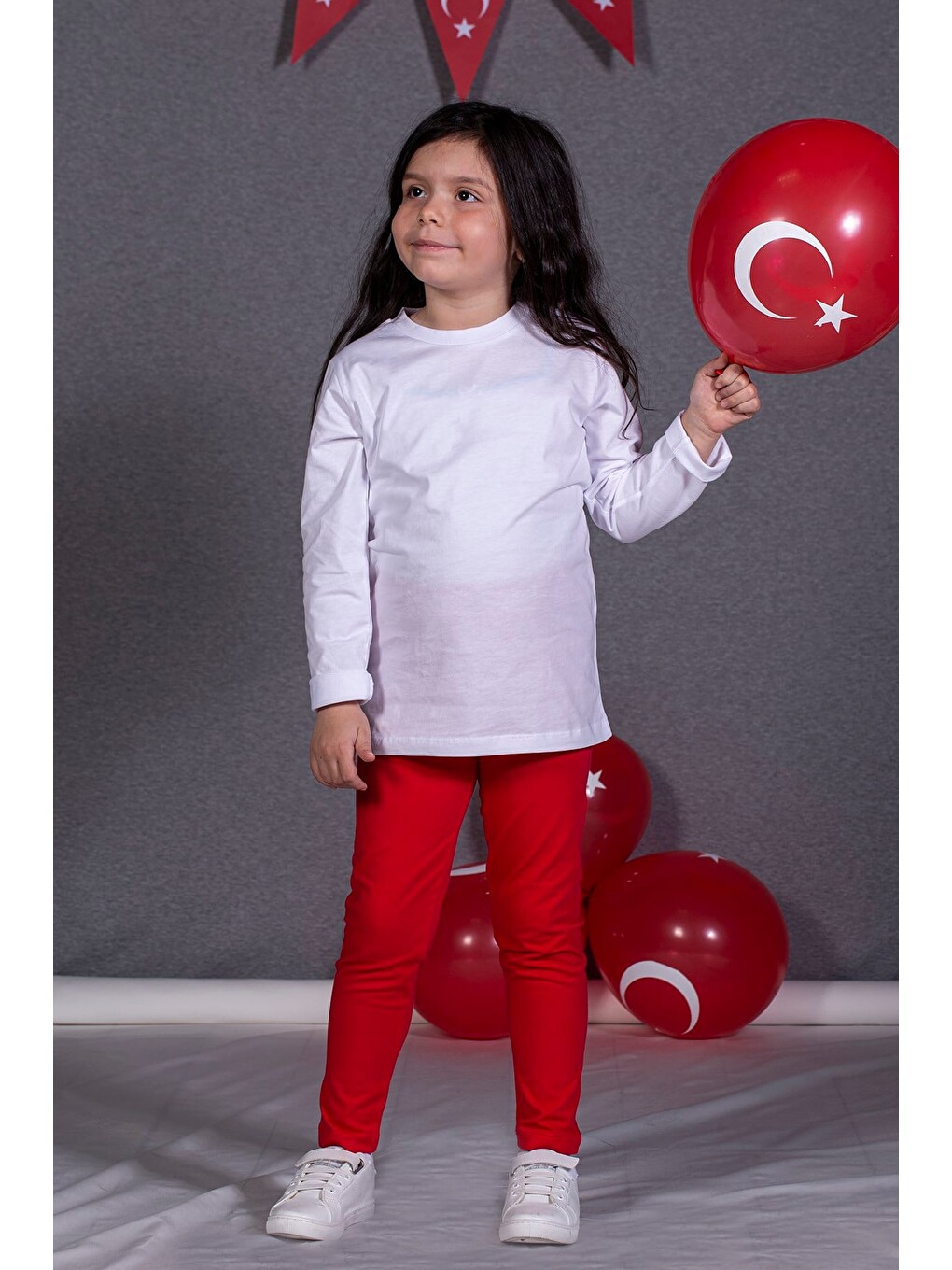 Unisex Çocuk Uzun Kollu Basic T-Shirt - Beyaz-1